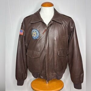 Vintage Reed Sportswear Leather Bomber Flight Jacket w/ American Patches